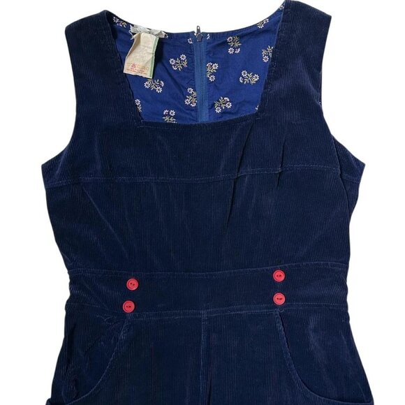 70s vintage navy blue corduroy dress midi pockets sleeveless cottage prep twee. - Picture 6 of 8